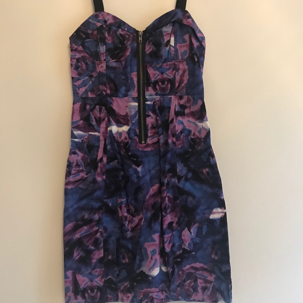 Kimchi Blue Purple Floral Dress w/ Zipper Bodice